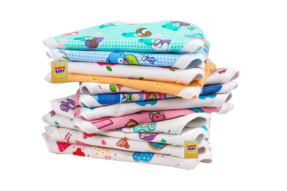 Fareto Born Baby Double Layer 12 Cotton Nappies/Tying Langots/Cloths Nappies(Assorted)(Double Layer Cotton) (0-3 Months)