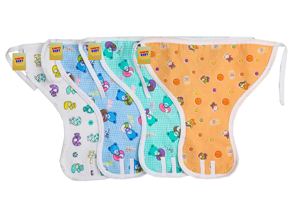 Fareto Born Baby Double Layer 12 Cotton Nappies/Tying Langots/Cloths Nappies(Assorted)(Double Layer Cotton) (0-3 Months)