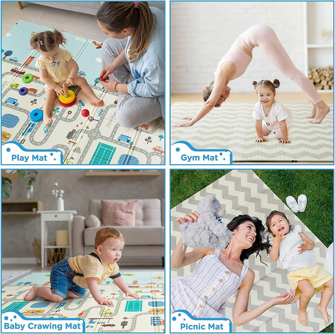 Fareto Foldable Foam Baby Play Mat Early Learning Cognitive Playmat for Large Mats Double Side Soft Baby Play Crawl Floor Mat Waterproof Portable Outdoor/Indoor Use Convertible