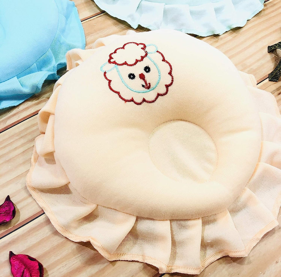 Fareto New Born Baby Cotton Head Support | Super Soft | Pillow Pack of 3 (0-6 Months;Multicolour)