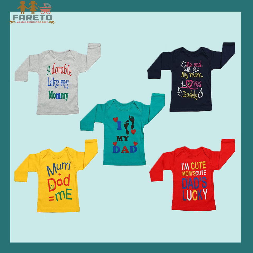 Fareto Baby Boy's & Baby Girl's T-Shirts | T-Shirt | Tees(Pack of 5) FaretoBaby