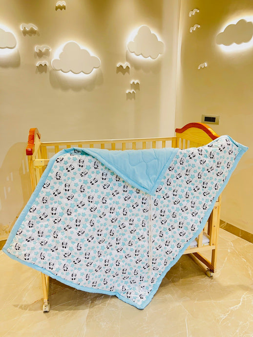 Fareto Baby & Kids Reversible Super Soft Blanket Cum Comforter(Blue Panda) (Size:132*112)(0-8 Years)