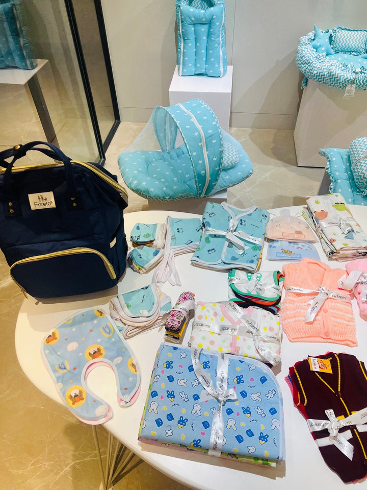 Fareto New Born Baby Hospital Essentials winter pack of 100 (Crown Blue)