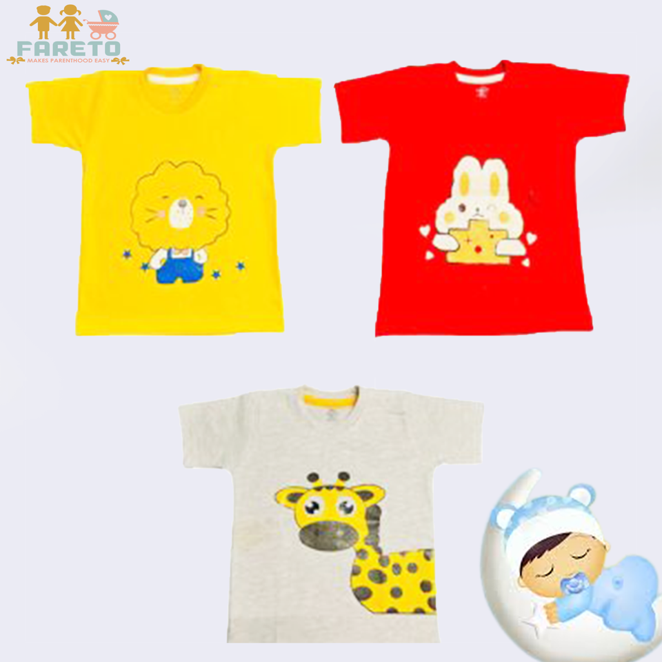 Fareto Baby Boy's & Baby Girl's Half Sleeves T-Shirt | Daily Wear T-Shirts(Pack of 3)