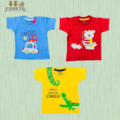 Fareto Baby's & Kid's 100% Cotton Half Sleeves T-Shirt(Pack of 3)