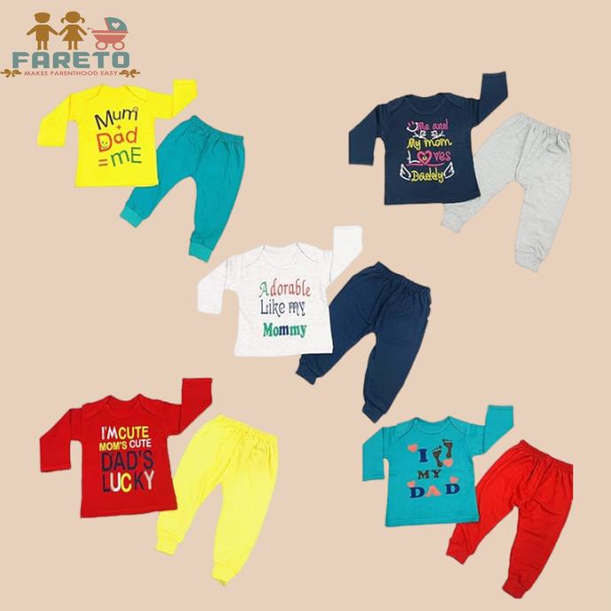 Fareto New Born Baby Daily Wear T-shirts Pyjama Sets (Pack of 5)